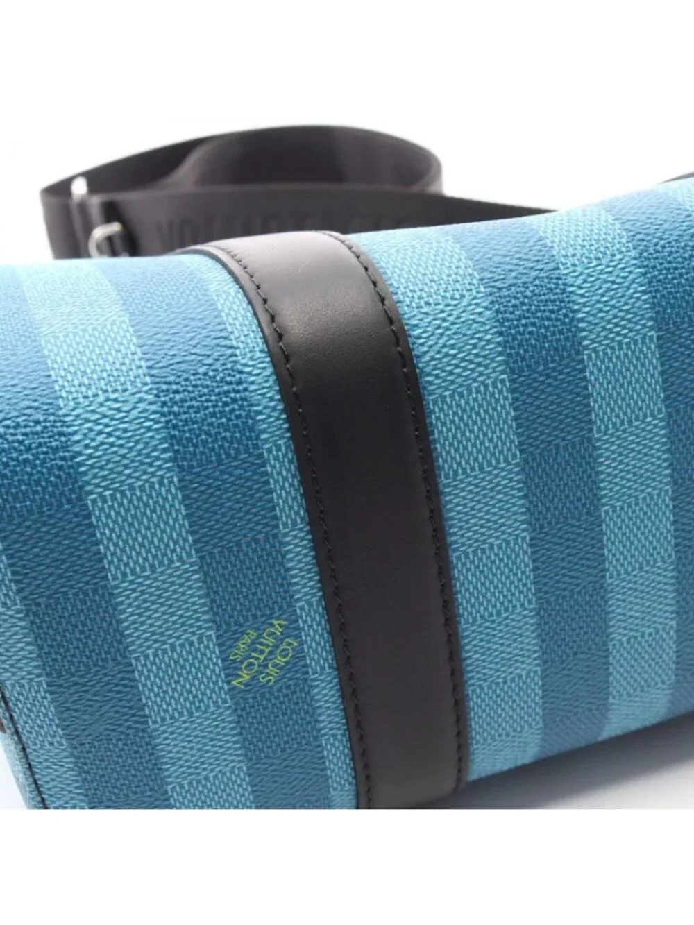 Louis Vuitton Shoulder Bag City Keepall Damier Stripe Blue Vert Leather